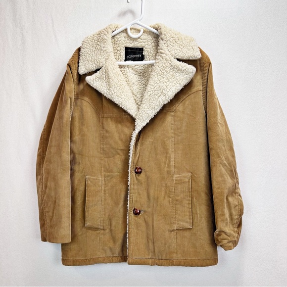 Vintage Corduroy Sherpa Lined Mens Jacket Size 42 Tan Western 90's Y2K Overcoat - Picture 1 of 15